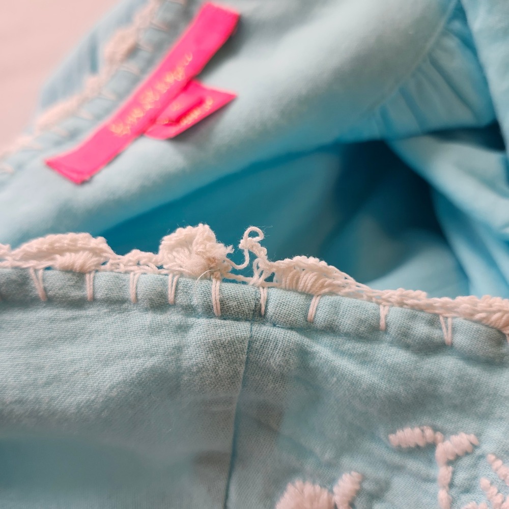 Lilly Pulitzer Tamryn Blue White Embroidered Cotton Blouse Shirt Top Small - Picture 8 of 9
